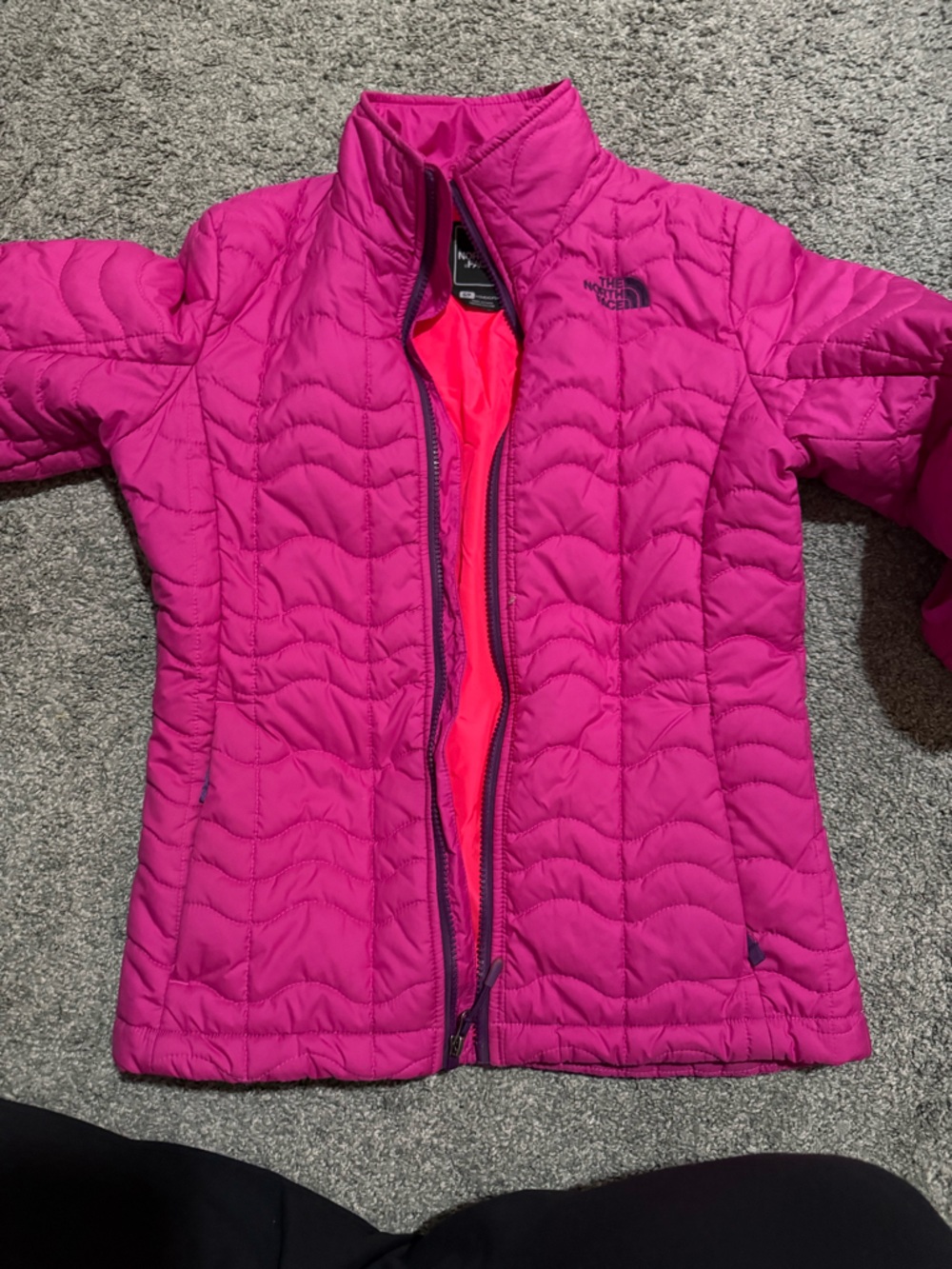 The North Face women’s' Hot Pink Quilted Jacket with Neon Pink Trim